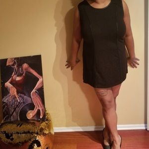X-Two size 14 mini black dress with leather piping
